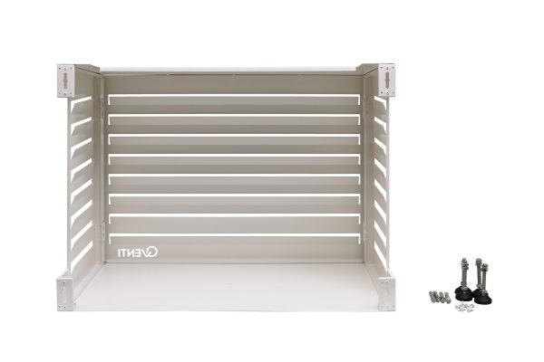 Qventi aluminium omkasting wit voor buitenunit van de airconditioner of warmtepomp bodemplaat voor wand en gevel ophanging inclusief montage schroeven