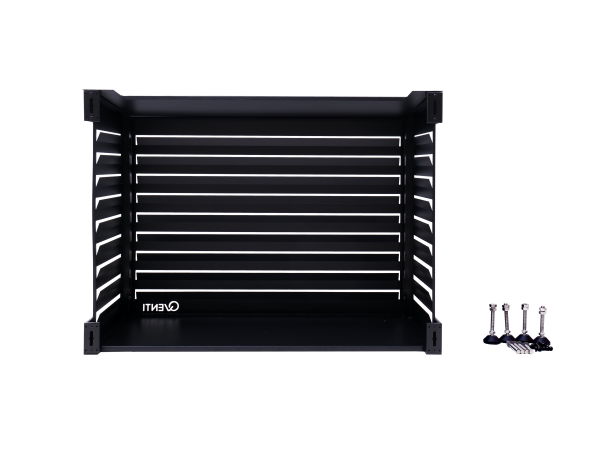 Qventi aluminium omkasting zwart voor buitenunit van de airconditioner of warmtepomp achterzijde