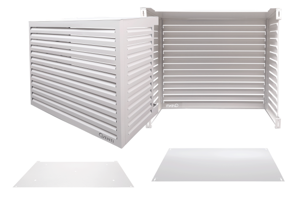 Qventi aluminium cover voor buitenunit van de airconditioner of warmtepomp wit large met alle mogelijke accessoires