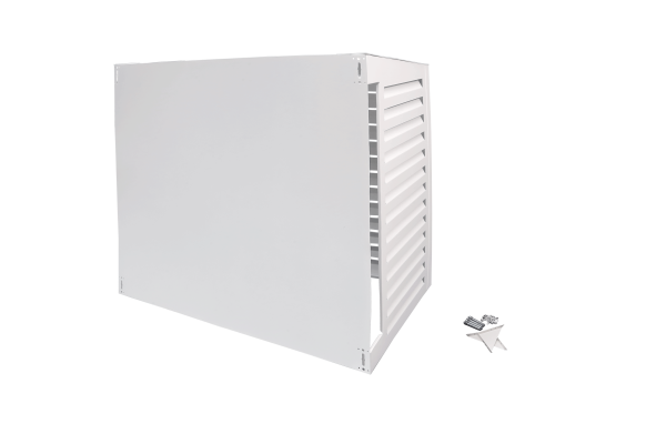 Qventi aluminium cover voor buitenunit van de airconditioner of warmtepomp wit large met achterplaat voor volledig gesloten omkasting
