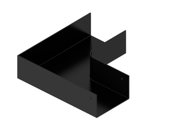 Zwarte aluminium buitenbocht 90° voor Qventi leidinggootsysteem. UV-bestendige hoekafwerking, perfect passend bij AircoCover